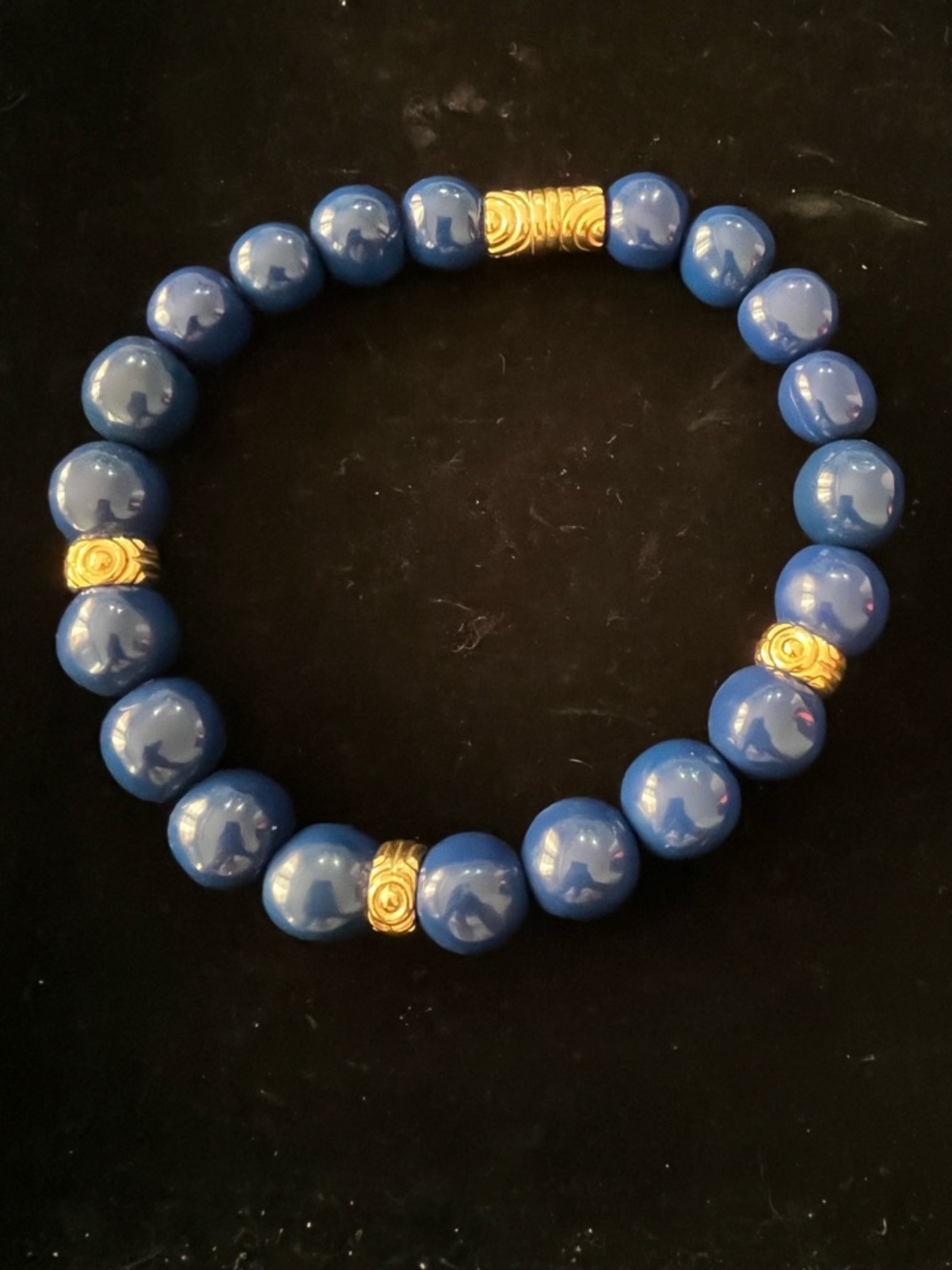 1666 Givenchy Blue Beaded Lucite Choker Necklace with Gold Metal Accents